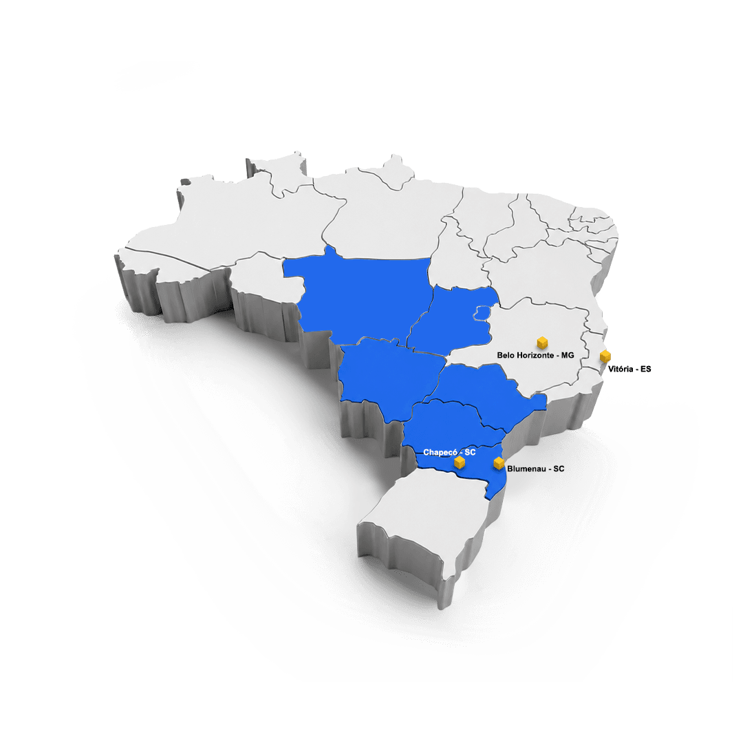 Mapa do Brasil mostrando unidades ativas e próximas expansões